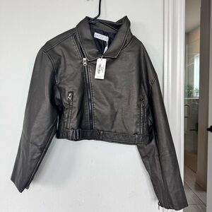 Faux Leather Motto Jacket